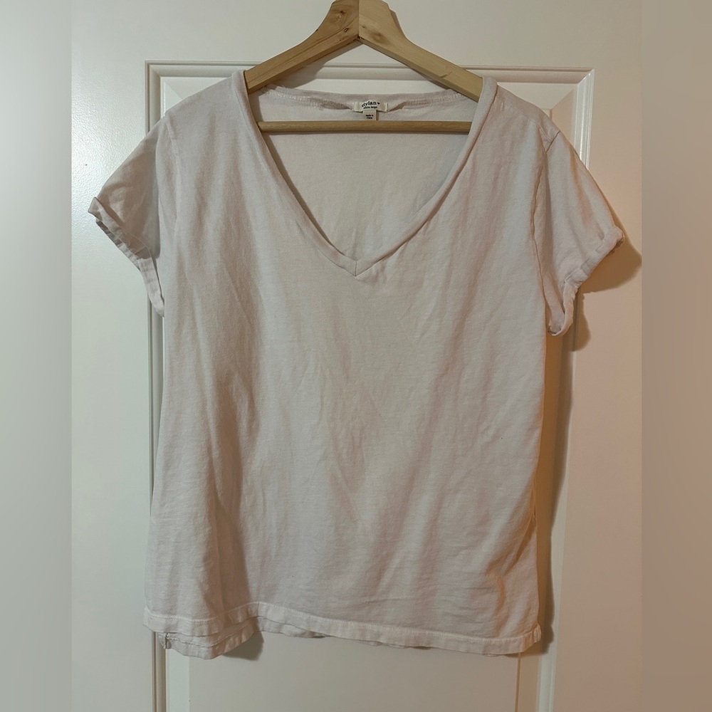 Dylan: White V-Neck cuffed short sleeve